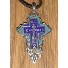 Крестик нательный 19 век, Москва, мастер Н.В.Алексеев. Серебро с эмалями