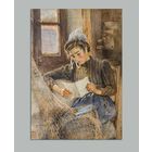 Открытка. Интерьер. Девушка. Письма. (чистая)