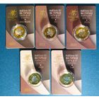 Беларусь, 2 рубля 2023 г.,  Животный мир на гербах городов Беларуси. Комплект 5 штук в блистерах: Медведь, Лис, Лось, Орёл, Бык