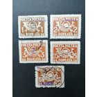 Польша 1950 Неполная серия PORTOMARKEN с надпечаткой "GROSZY" 1950 года Mi.Р104-Р106,111,113 "Доплатные марки" (гашение без клея) Mi.125-127,132,134 каталог 11.00 евро