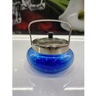 С 1 рубля!!! Сахарница кобальтового цвета с металлической крышкой, украшенной растительными элементами, мНЦ (медь-никель-цинк), стекло, Вольнянский завод столовых приборов им. Шевченко (ЗiШ, ЗиШ), ССС