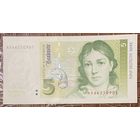 Банкнота 5 марок 1991 год. ФРГ. Беттина фон Арним. НЕ БЫЛА В ОБОРОТЕ.