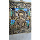 С 1 РУБЛЯ ! ИКОНА  КОВЧЕГ ЭМАЛЬ НИКОЛАЙ ЧУДОТВОРЕЦ ПЛАСТИКА МЕДНОЛИТОЙ СПЛАВ  19 век