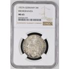 Германия.Веймарская республика. 3 марки 1927 A. слаб NGC MS65