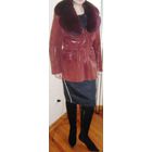 Куртка замшевая, красивый песцовый воротник, бордового цвета