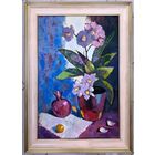 Барсуков Д.В "Натюрморт с орхидеями и гранатом", 2022г. Холст, масло. Размер 60х40 см.