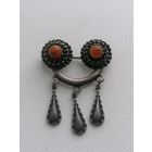 Брошь СССР серебро 875 пробы, янтарь, каталог, в ремонт, торги с Рубля