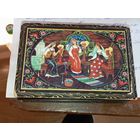 Шкатулка " Три сестрицы ... " , Палех , 1918 года . Одна из первых созданных 1918 - 1923 года ,  до образования официальный " Артели художественных искусств " .