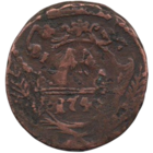 РОССИЙСКАЯ ИМПЕРИЯ. 1 ДЕНГА 1745. БРАК. ГОД С ОБЕИХ СТОРОН