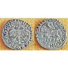 ПОЛУГРОШ 1557, ЖИГИМОНТ АВГУСТ, ЛИТВА. ОКОНЧАНИЕ ЛЕГЕНД: Ав-L, Рв-LITVA