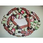 Стеклянные бусы с пластиковыми вставками, времён СССР, длина 80 см.