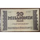 Банкнота 20 миллионов марок 1923 год. Дюссельдорф Веймарская республика.