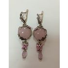Серьги, серебро,розовый кварц