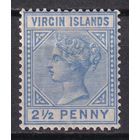 3.BrKCI. Великобритания. Колонии. Виргинские острова. Стандарт. Виктория. 1884 г. 2 1/2P. Mi.#12.