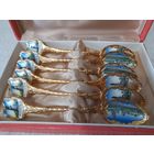 Ложки чайные, в подарочных коробках. СССР, Латунь,эмаль. В идеале.