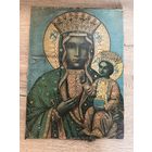 Старинная литография Ченстоховская икона Божией Матери