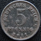 YS: Германия, 5 пфеннигов 1921D, KM# 19 (1)
