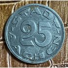 Монета 25 пфеннигов 1920 год. Ахен. Веймарская республика.