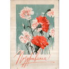 Подписанная открытка 1968г. "Поздравляем! Гвоздики" худ. Р. Житков