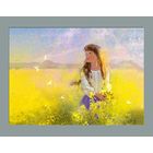 Открытка. Дети. Девочка. Лето. Рапс на полях. Художник Ек. Бабок (чистая)