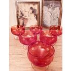 Цветное красное стекло 50 - 60 годы СССР рюмочки, креманки  6 шт. винтаж