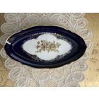 Тарелка Сервировочная Золотая Роза кобальт Lindner Германия 60-е