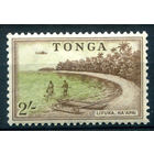 Британский протекторат - Королевство Тонга - 1953г. - ландшафты, рыбалка, самолёт, 2 Sh - 1 марка - MLH [Mi 110]. #4-B5-106-A-1