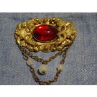 Брошь ,винтаж Чехословакия, латунь,  5*3 см, размер кабошона 2-1,5 см