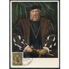 ГДР. Картмаксимум. КМ. Дрезденская художественная галерея. Ганс Гольбейн, немецкий живописец. Портрет Шарля де Солье. Гашение Дрезден 1957