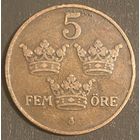 Монета 5 эре 1909 год. Швеция. Король Густав V.