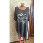 Стильная туника на 66-68 размер. Цвет серый, длина 80 см, с длинной стороны 107см, ПОгруди 73 см. Состав 65% полиэстер, 35% вискозы. Очень приятная на ощупь ткань. Б/у, состояние хорошее для б/у вещи.