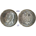 3 марки 1912 г. Фридрих II. Баден. Германия. NGC MS 63. Серебро. КМ# 280