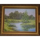 Картина лесной пейзаж река масло в рамке СССР