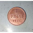 1 пенни 1911 года Финляндия. Император Николай 2. Красивая монета!