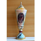 Кубок спортивный СССР 1950 г. Толкание ядра, тяжелая атлетика, гиревой спорт. Стекло полихромная печать. Латунь, штихель, 420 мм. Редкий