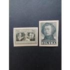 Польша 1947 Две марки из серии "Польская культура" (чистые* с наклейками) Mi.458В,462В каталог 7.00 евро