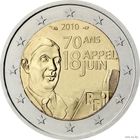 2 евро 2010 Франция 70 лет речи Шарля де Голля Ко всем французам  UNC из ролла