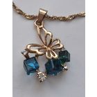 Цепочка и кулон Бабочка. Колье. Кристаллы кубики.  Длина цепочки 46 см 80-е годы, Европа