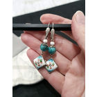 Ретро серьги с цветочками винтажные финифть, СССР 90х, мельхиор