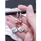 Ретро серьги с цветочками винтажные финифть, СССР 90х, мельхиор