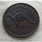 Австралия 1 пенни 1941 Георг VI (Перт - с точкой) - красивая патина!