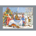 Открытка. С новым годом! Дед Мороз и снегурочка. Ёлочка. Чаепитие. Самовар. Лисичка. ЗайчикХуд. Елена Уварова (чистая)