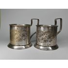 Подстаканник "Цветы" мельхиор СССР 1940-50 гг. Одним лотом 2 шт. С рубля.