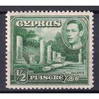 98.BrK. Великобритания. Колонии. Кипр. Георг VI. Архитектура и пейзажи. 1938 г. 1/2P. Mi.#137A.