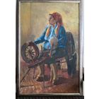 Картина.. худ. Волканов А. Женщина у старинного станка для пряжи..размер.75*51 см.  холст. масло.