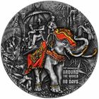 Ниуэ 5 долларов 2022г. "Жюль Верн. Вокруг света за 80 дней". Монета в капсуле; деревянном подарочном футляре; номерной сертификат; коробка. СЕРЕБРО 93,30гр.(3 oz).