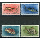 Индонезия - 1963г. - рыбки, морская фауна, рыбалка - 4 марки - полная серия, MNH, лёгкое пожелтение клея [Mi 392-395]. #4-W2-Z-1-10