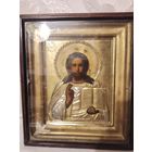 Икона Господь Вседержитель. Оклад, киот, золочение. Икона 18 см на 22,5 см, киот 25 см на 29 см. До 1917 года. Торги с 1 рубля. МЦ.