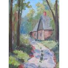 Картина маслом "В тени деревьев". Холст на картоне 30х40 см