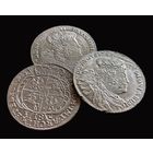 3 МОНЕТЫ ОРТ (18 ГРОШЕЙ) 1754, 1755, 1756 г. г. "ЕС" ЛЕЙПЦИГ. АВГУСТ III - КОРОЛЬ ПОЛЬСКИЙ.